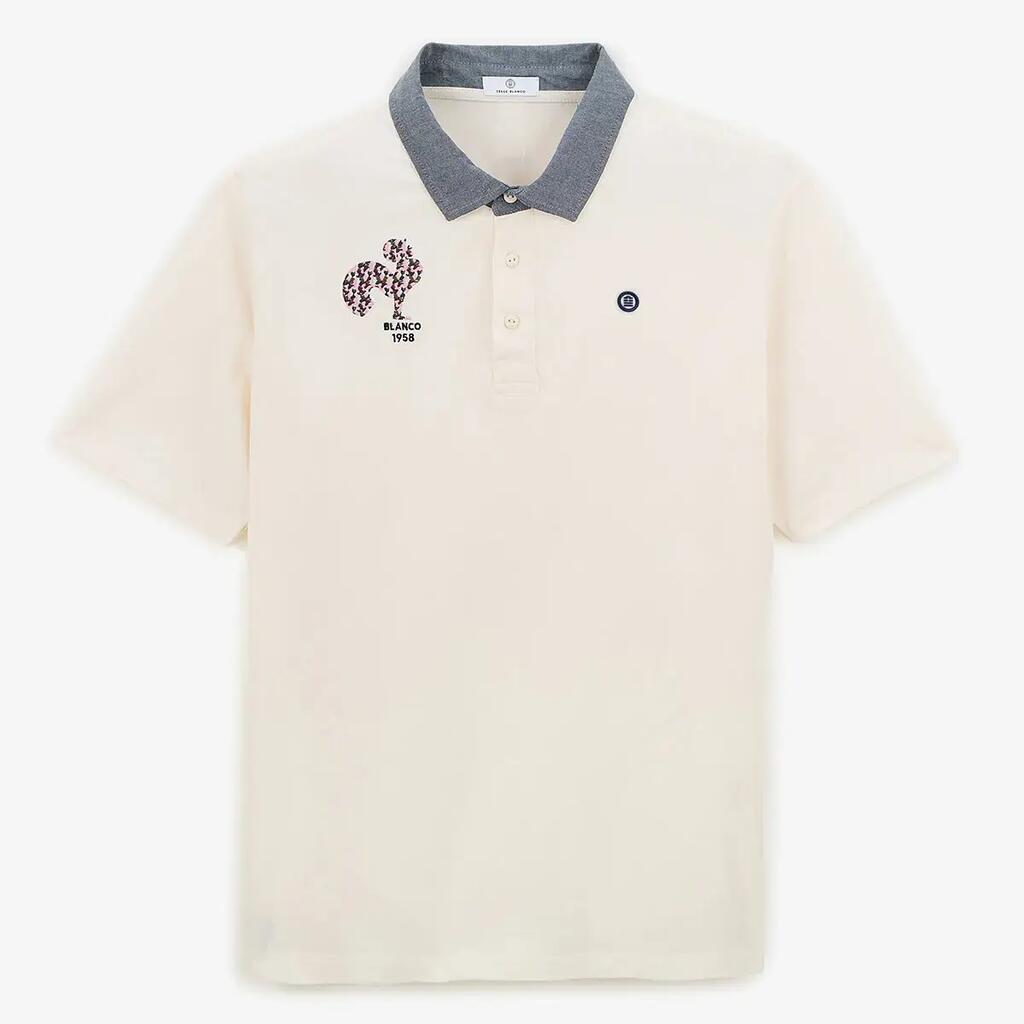 Polo Serge Blanco Broderie Coq