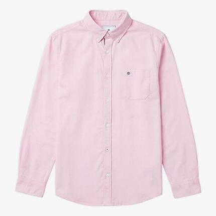 Chemise manches longues en coton oxford rose avec ganse bicolore