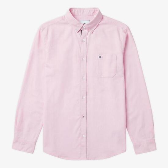 Chemise manches longues en coton oxford rose avec ganse bicolore