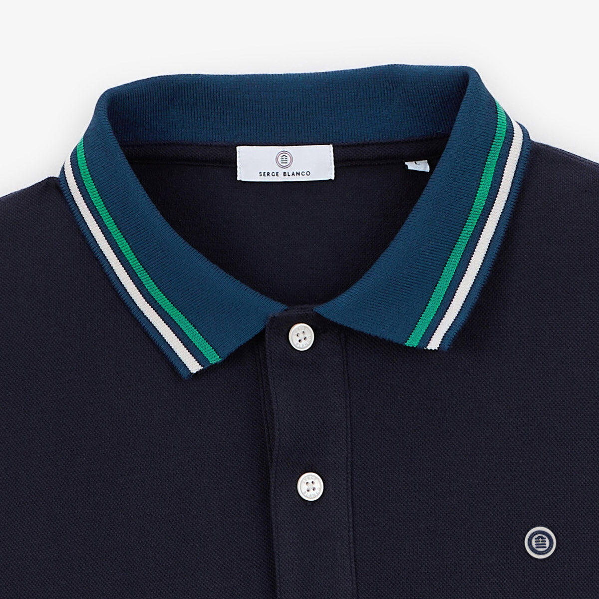 Polo de manga corta de algodón piqué azul noche con detalles bicolor 3/4