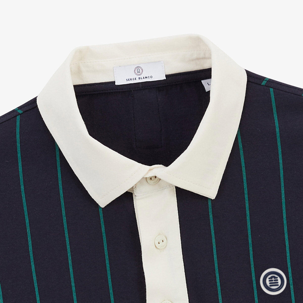 Polo de manga corta de jersey de algodón a rayas azul marino y verde 4/6