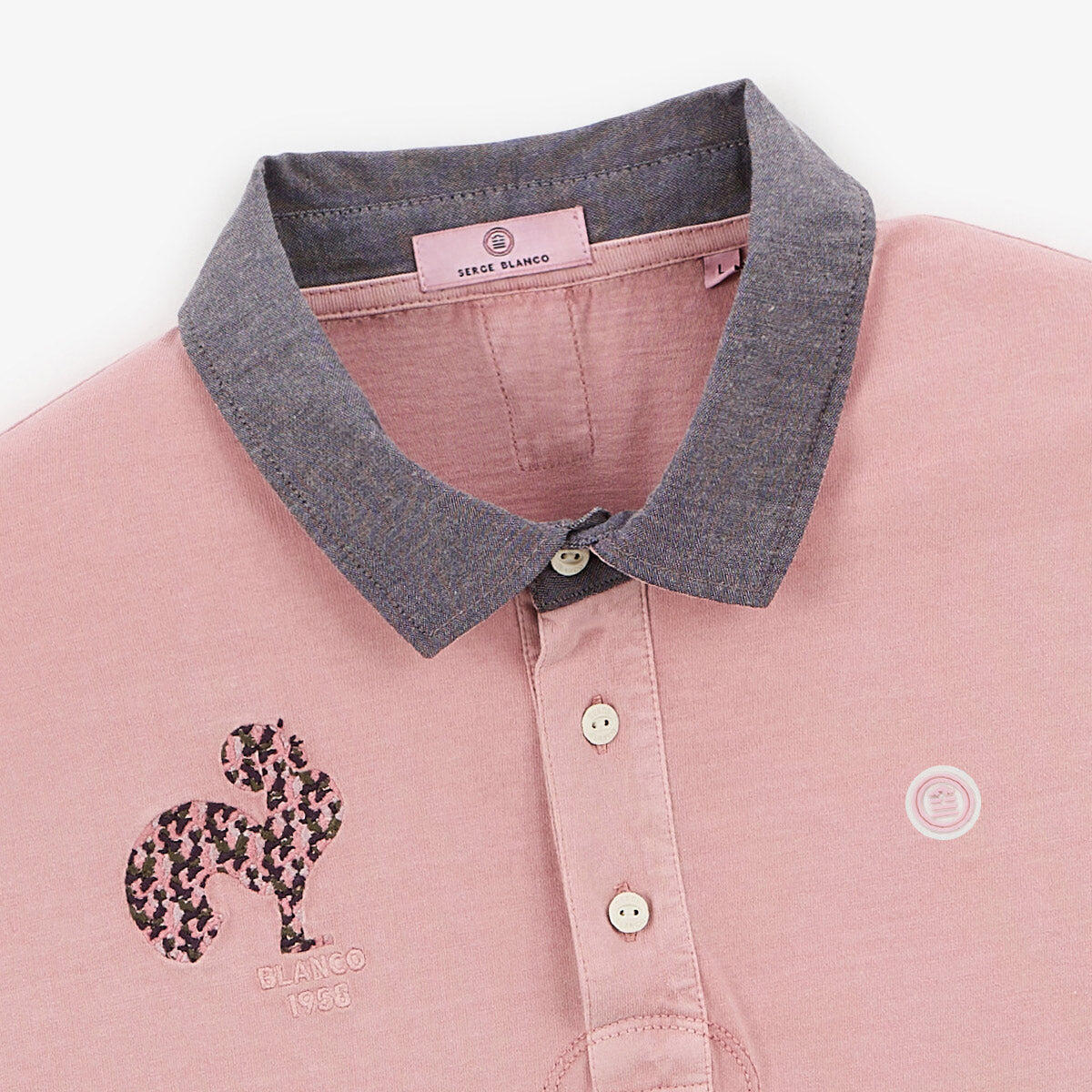 Polo de manga corta de jersey de algodón con bordado de gallo rosa 4/5