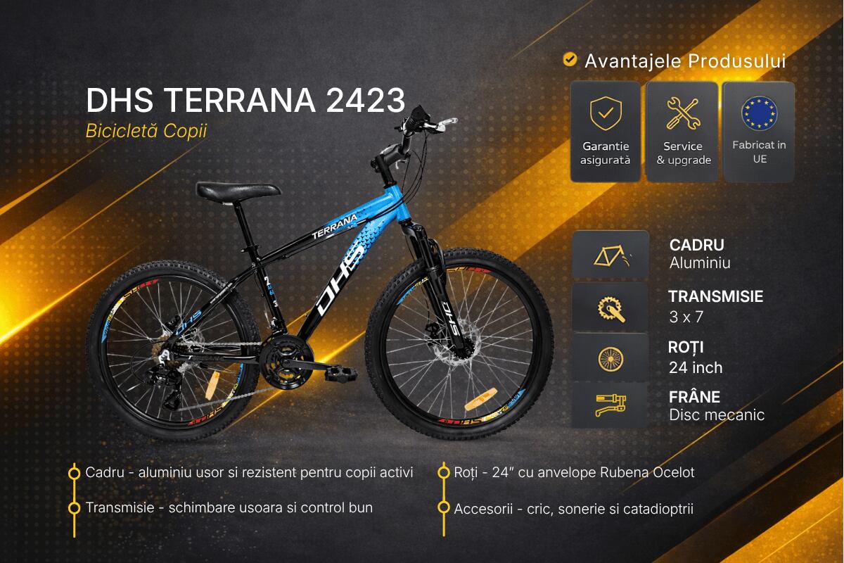 Kinderfahrrad DHS Terrana 2423 – 24 Zoll, Modell 2026, Blau-Schwarz 3/7