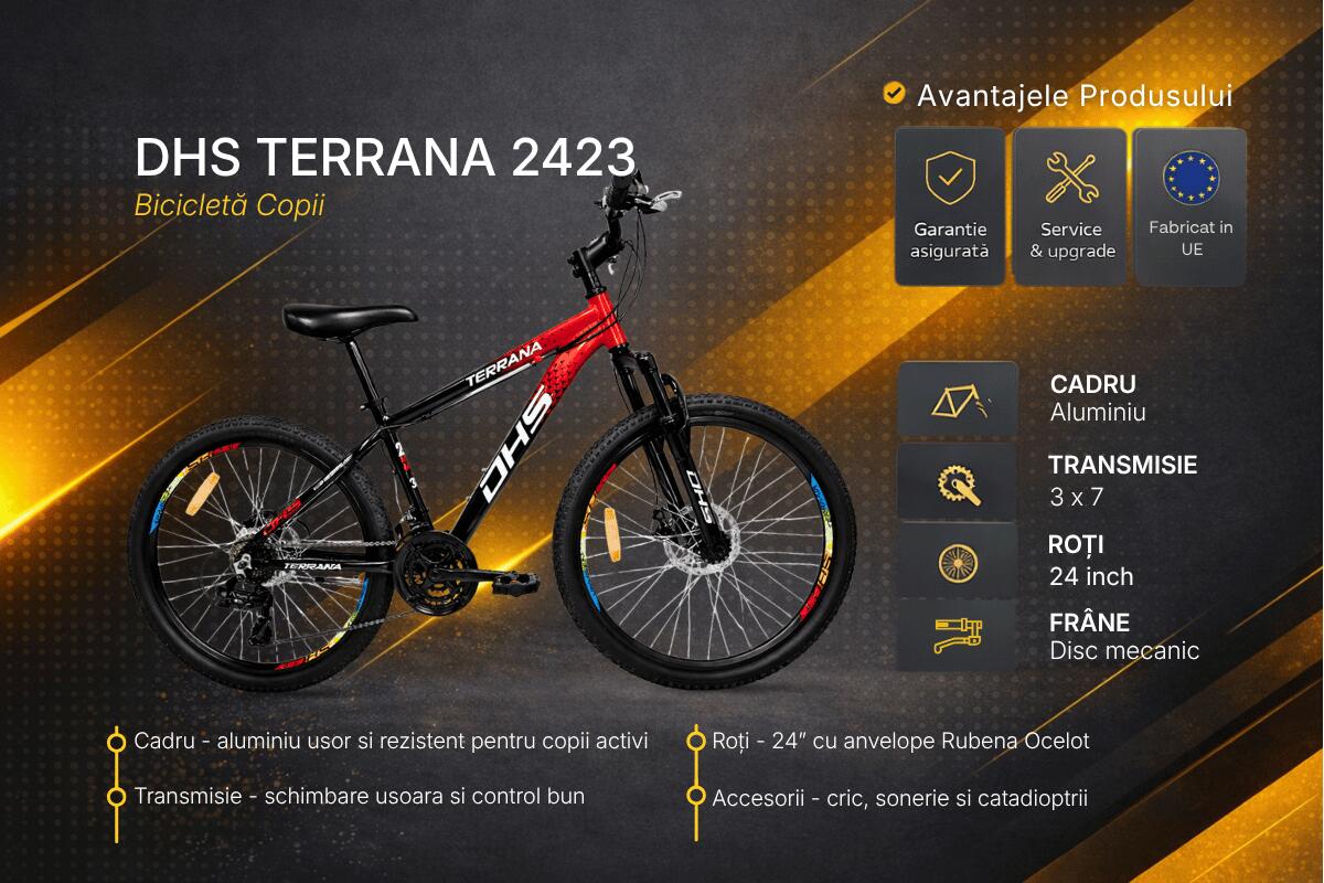 Kids Bike DHS Terrana 2423 – 24 Zoll, Modell 2026, Rot-Schwarz 3/7