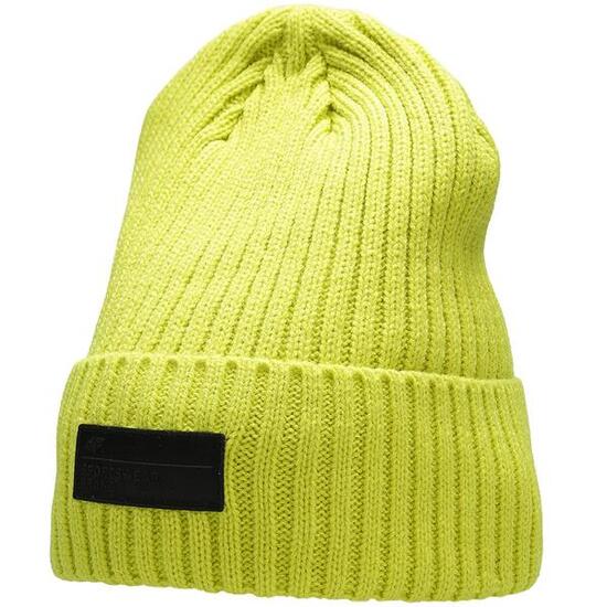 4F Herren-Beanie neongrün, doppellagig, mit Gummipatch