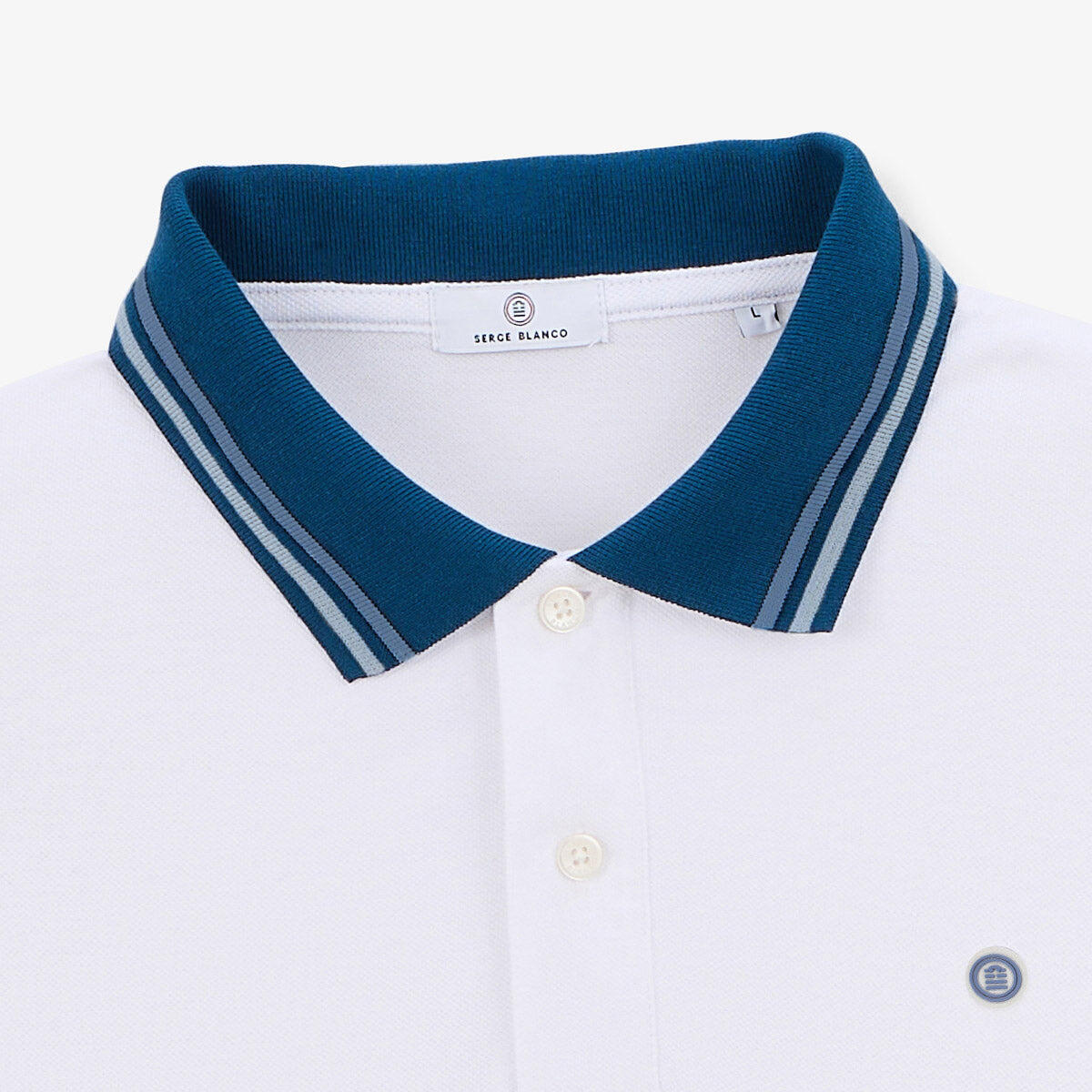 Polo de manga corta de algodón piqué blanco con detalles bicolor 4/5