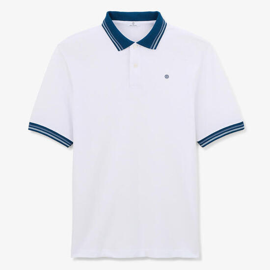 Polo manches courtes en coton maille piquée blanc optique détails bicolores