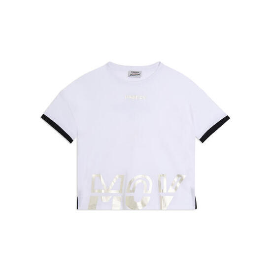 T-shirt con stampa MOV perlata e dettagli a contrasto