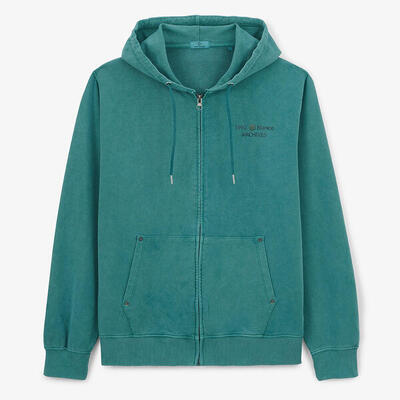 Hoodie met ritssluiting en old-effect in mintgroen katoen