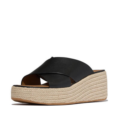 Fitflop fitflop platfforms espadrille leather wedge cross slides zwart 36