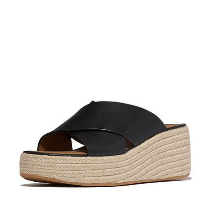 Sandales à talons compensés en cuir espadrille à lanières croisées FitFlop