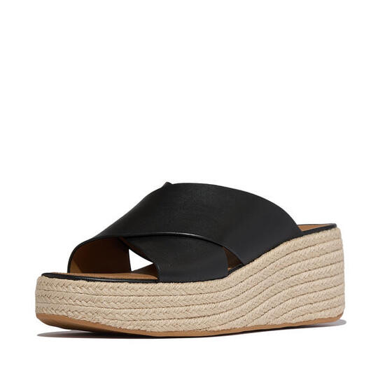 Sandales à talons compensés en cuir espadrille à lanières croisées FitFlop