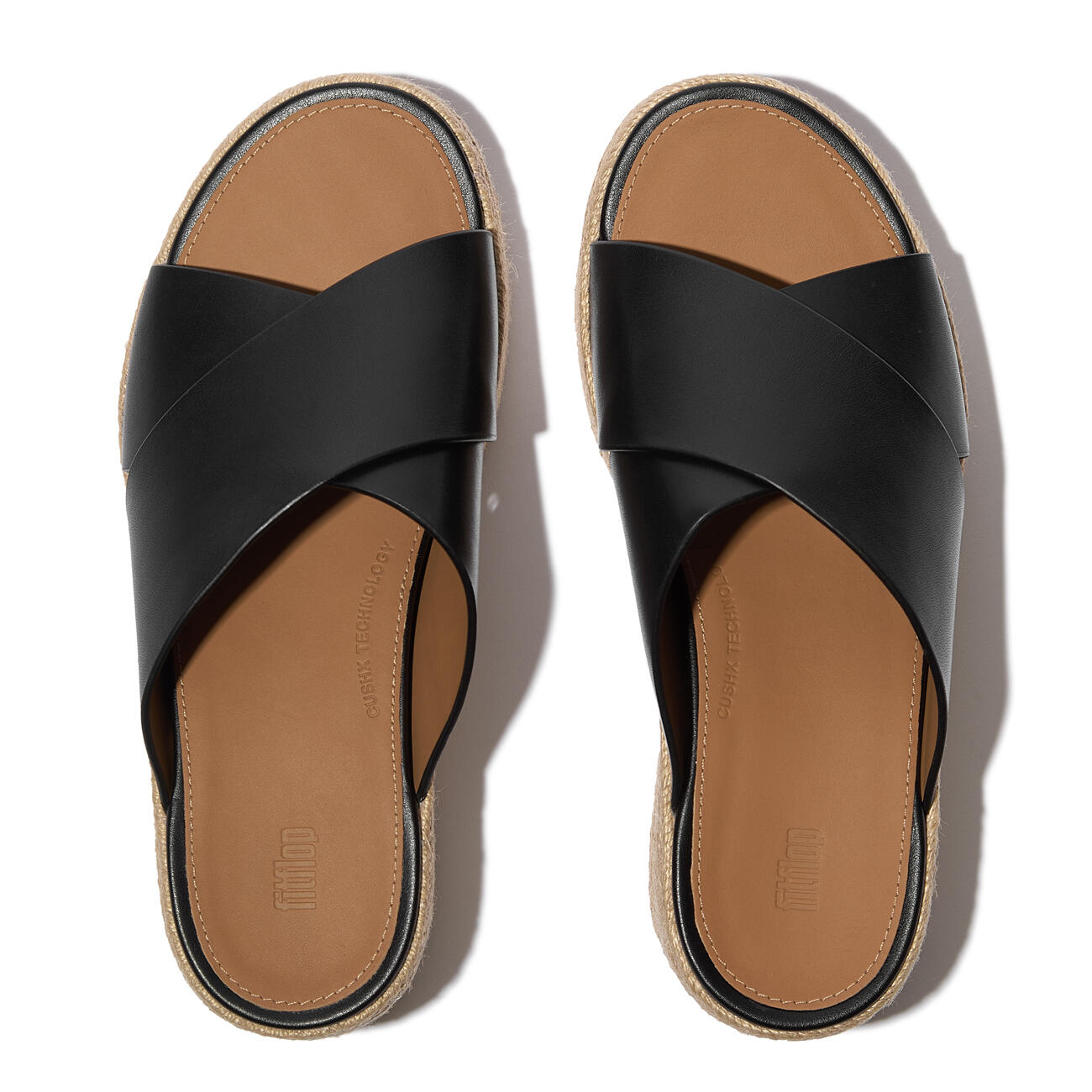 FITFLOP FitFlop Platfforms Espadrille Leather Wedge Cross Slides  ZWART 36 5/7