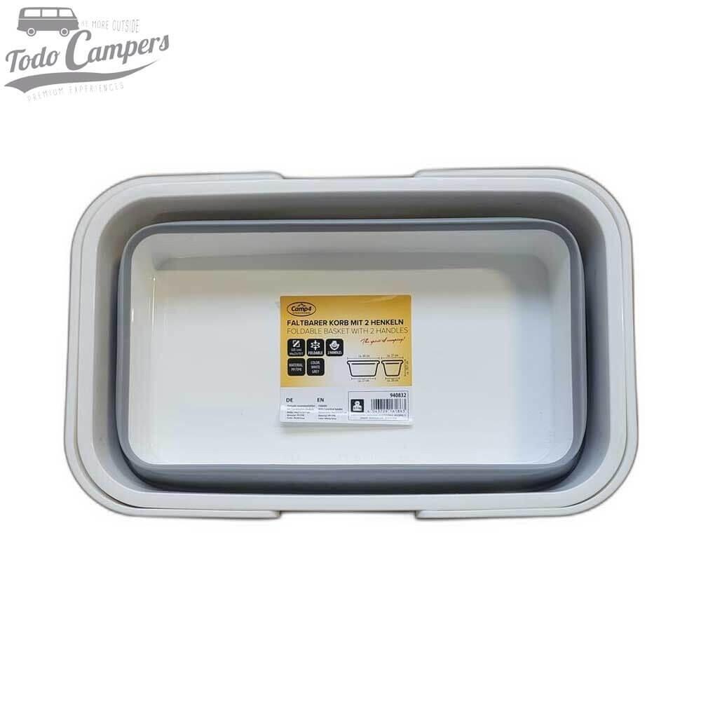Cesta plegable de silicona blanco y gris con asas articuladas 3/7