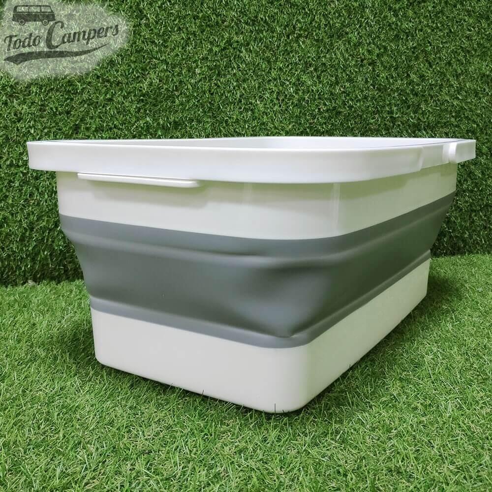 Cesta plegable de silicona blanco y gris con asas articuladas 6/7