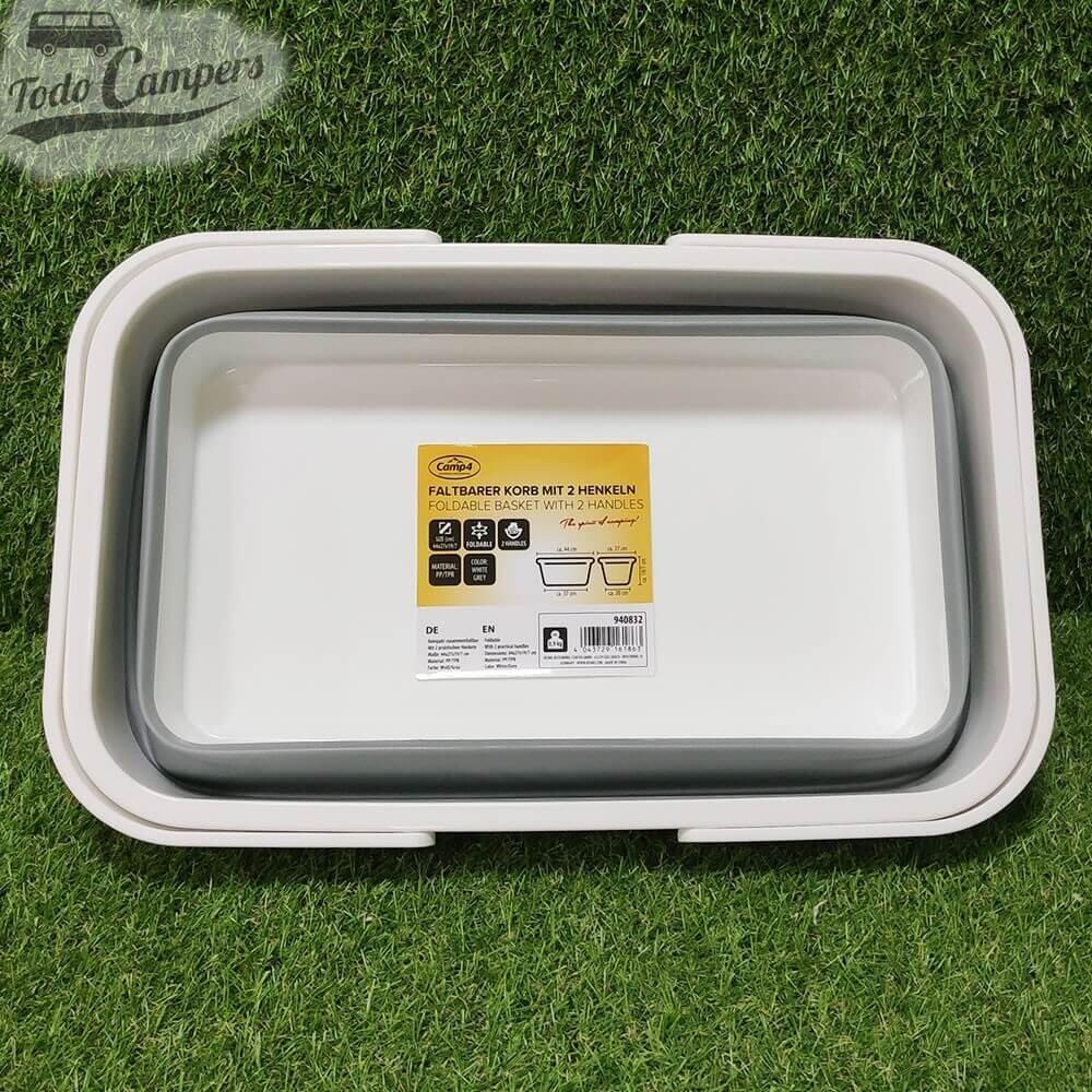 Cesta plegable de silicona blanco y gris con asas articuladas 7/7