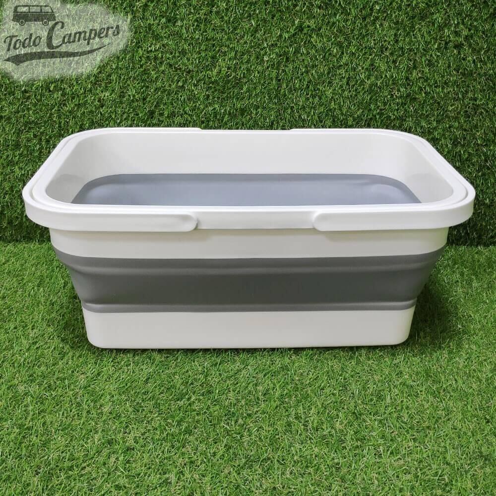 Cesta plegable de silicona blanco y gris con asas articuladas 5/7