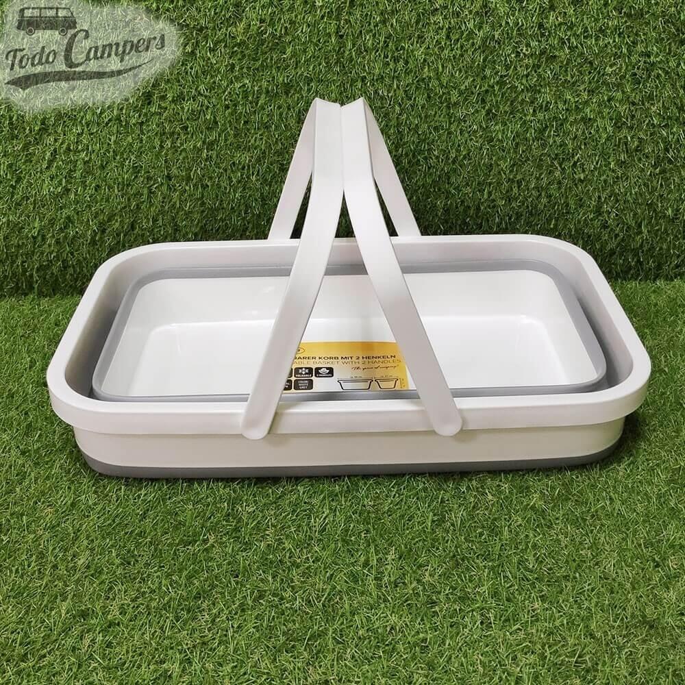 Cesta plegable de silicona blanco y gris con asas articuladas 4/7