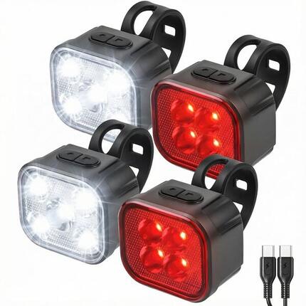 Fietsverlichting 4x Set - LED Voorlicht en Achterlicht - USB Oplaadbaar
