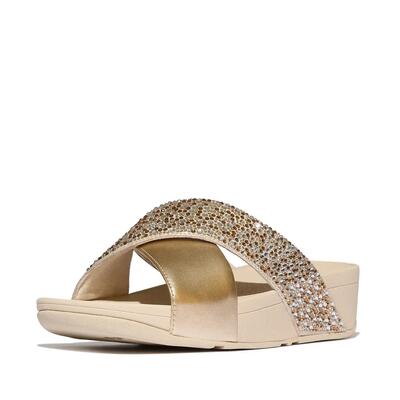 FITFLOP FitFlop Lulu Crystal-Mix Metallic Cross Slides PLATINO 37