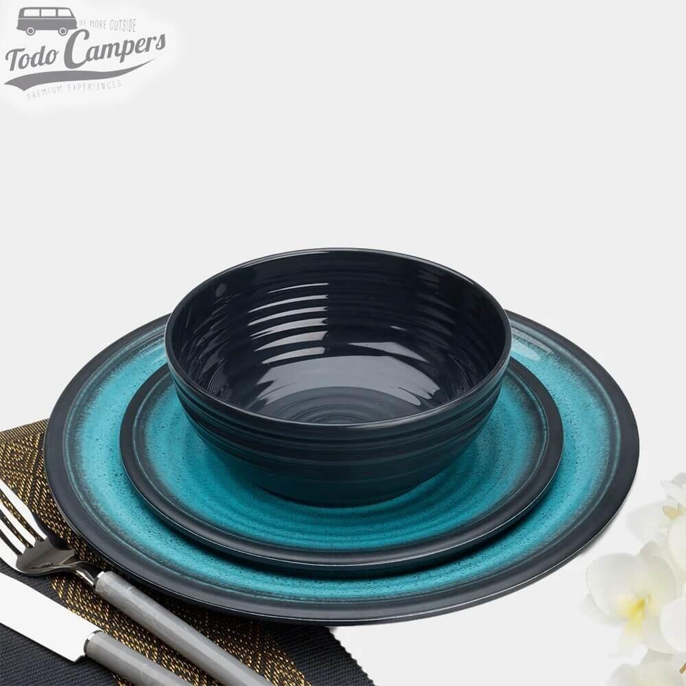 Vajilla de melamina Granite de color azul y negro - 4 Pax (12 piezas) 2/6