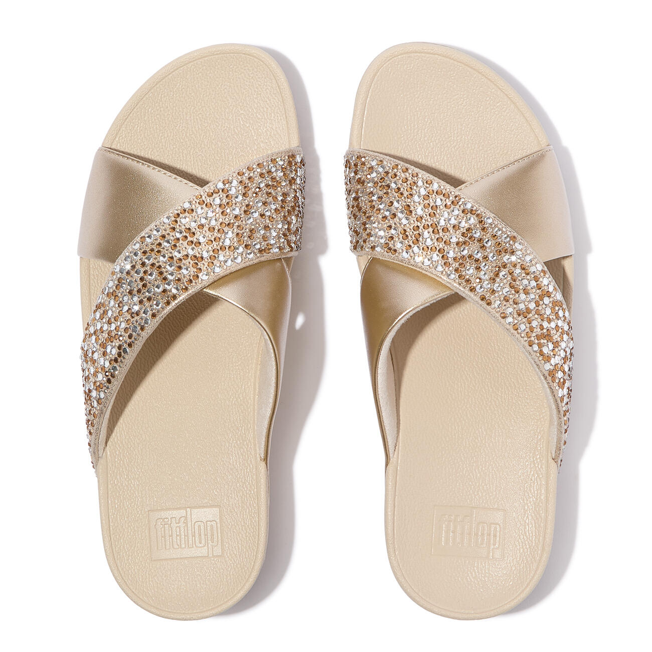FITFLOP FitFlop Lulu Crystal-Mix  Metallic Cross Slides  PLATINO 38 5/7