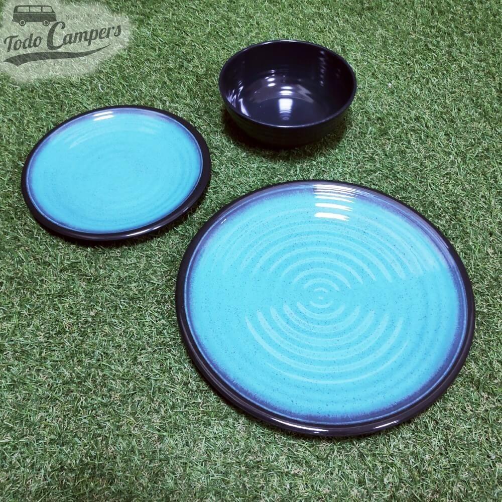 Vajilla de melamina Granite de color azul y negro - 4 Pax (12 piezas) 6/6