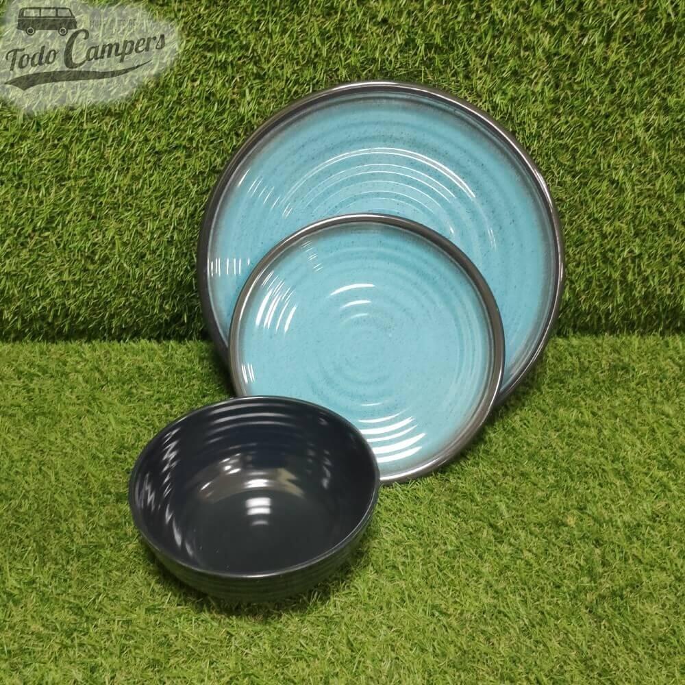 Vajilla de melamina Granite de color azul y negro - 4 Pax (12 piezas) 5/6