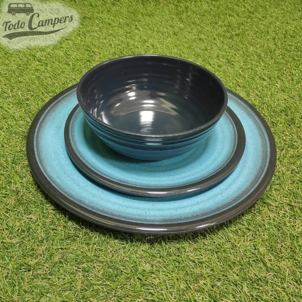 Vajilla de melamina Granite de color azul y negro - 4 Pax (12 piezas) 4/6