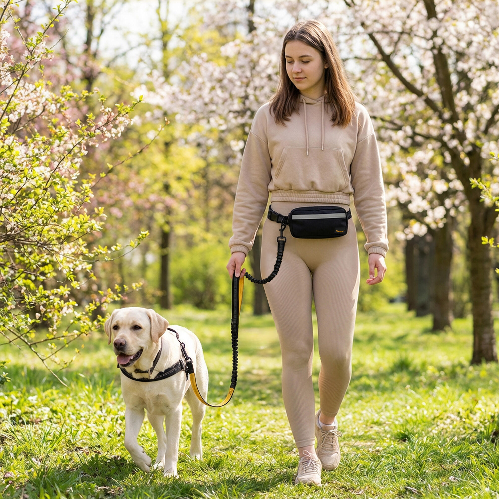 Pas Biodrowy Smycz dla Dużego Psa 50kg do Biegania Amortyzowana Odblaskowa 2/5