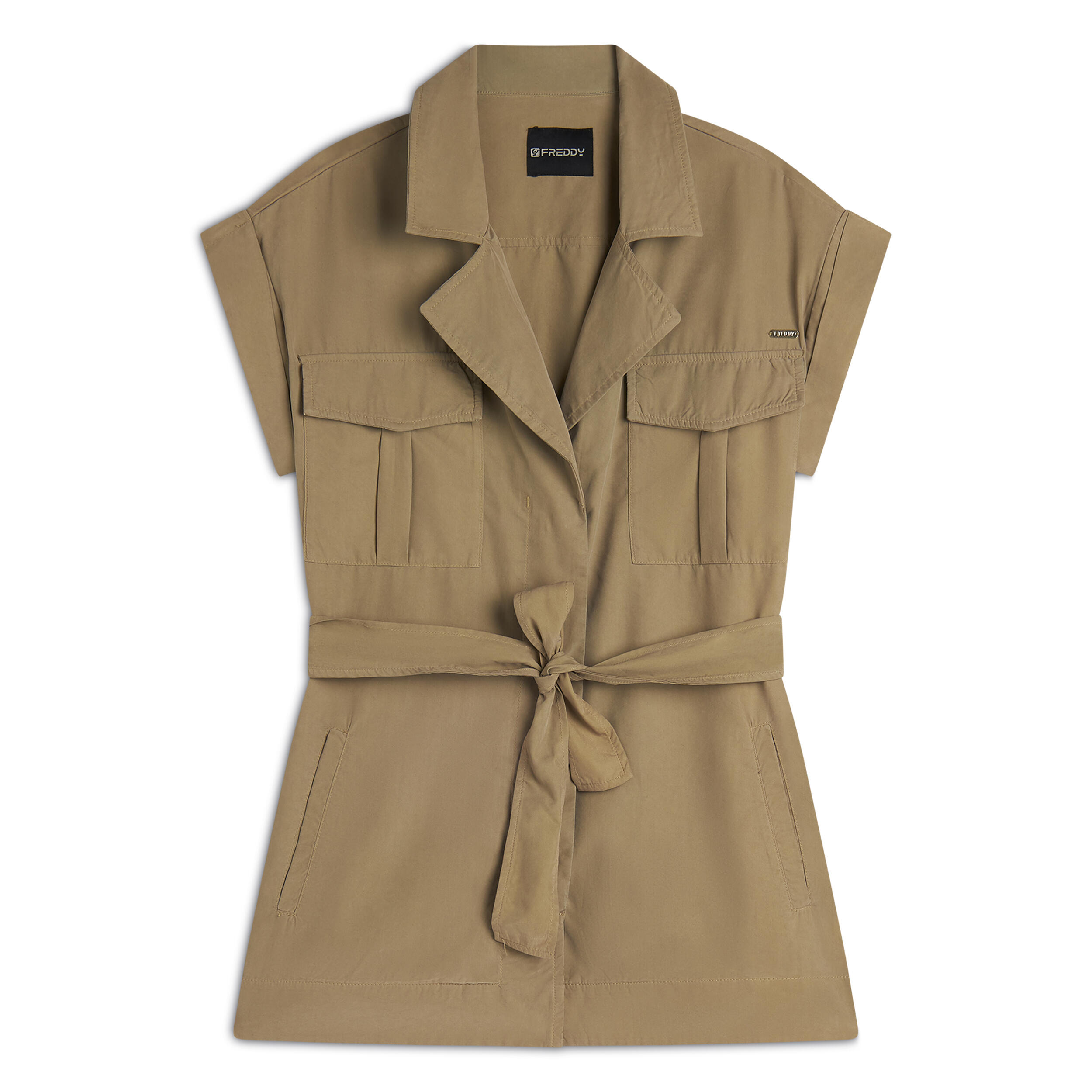 Trench-coat sans manches pour femmes avec ceinture à la taille 1/3