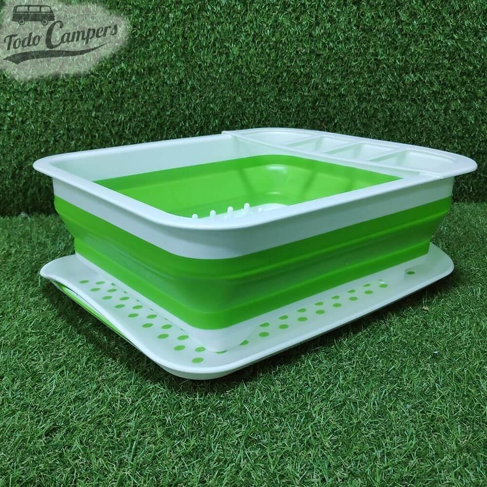 Escurreplatos plegable de silicona lima y blanco con bandeja 6/7