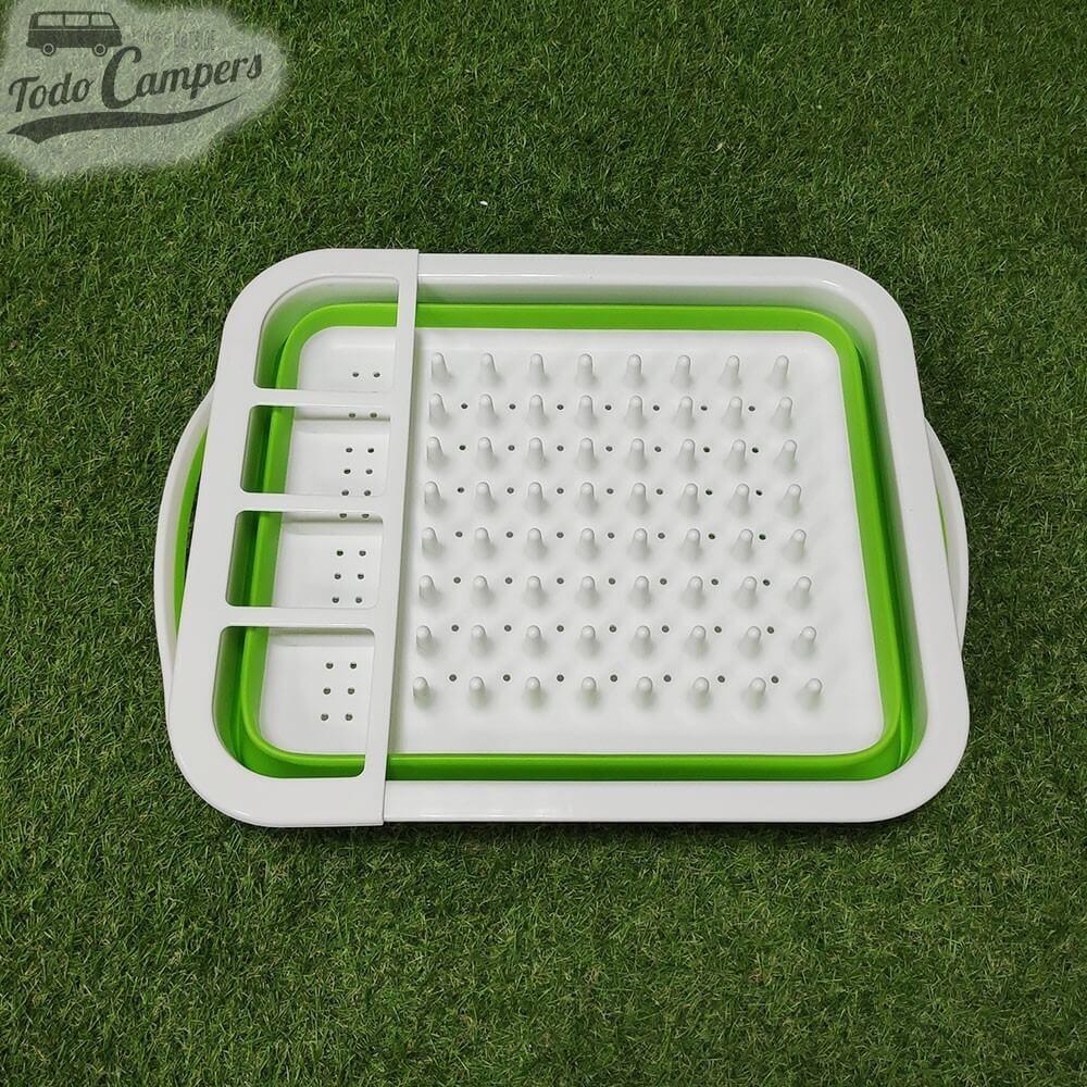 Escurreplatos plegable de silicona lima y blanco con bandeja 7/7