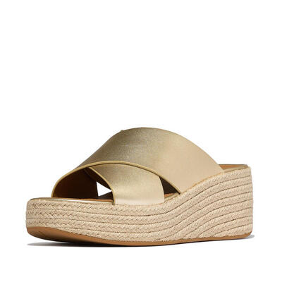 Fitflop fitflop platfforms espadrille leather wedge cross slides zwart 36
