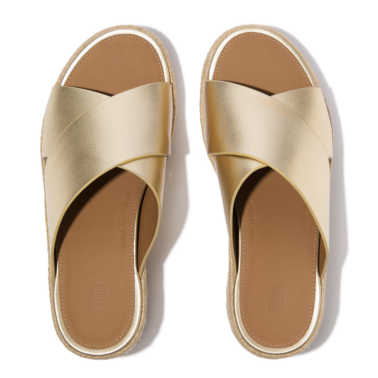 FITFLOP FitFlop Platfforms Espadrille Leather Wedge Cross Slides  PLATINO 43 5/7