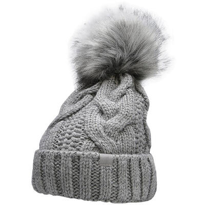 4f damesmuts donkergrijs melange met pompon