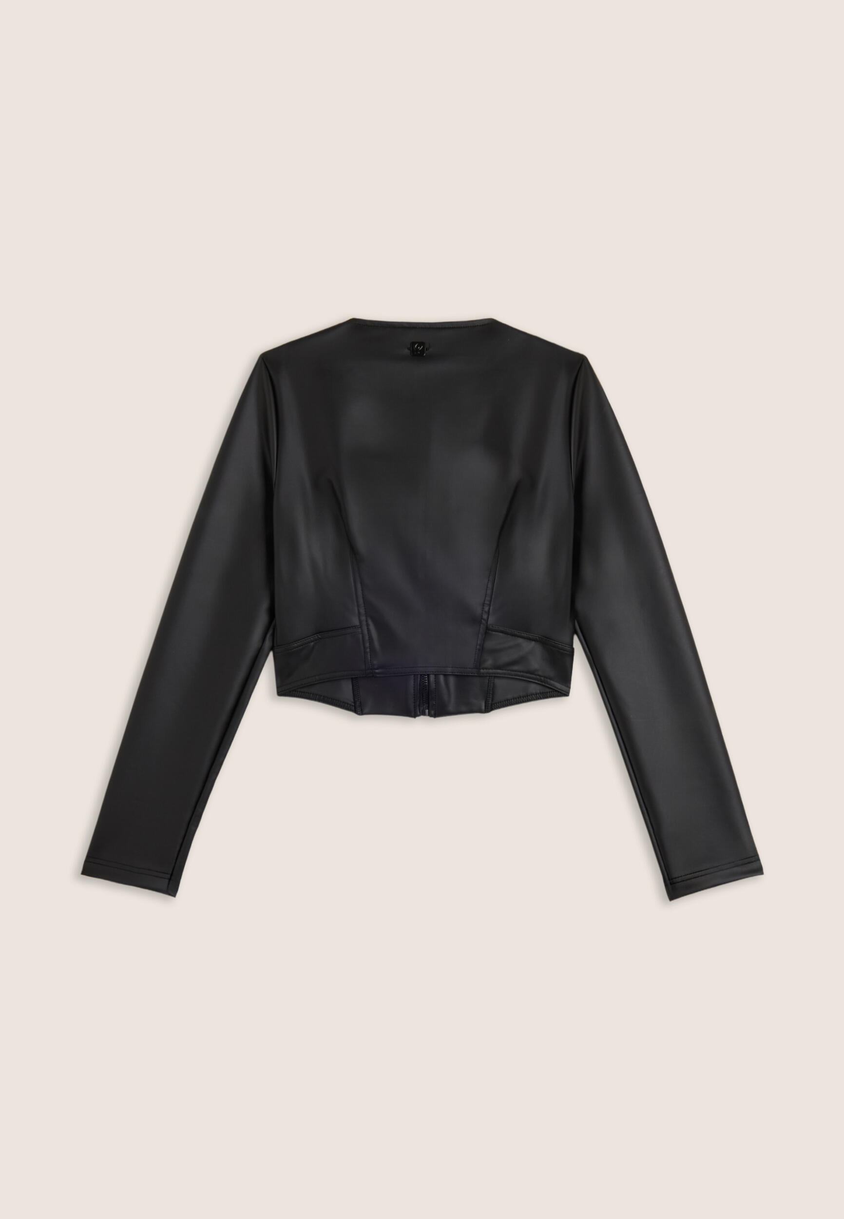 Veste courte en simili cuir avec fermeture à glissière en métal 2/3