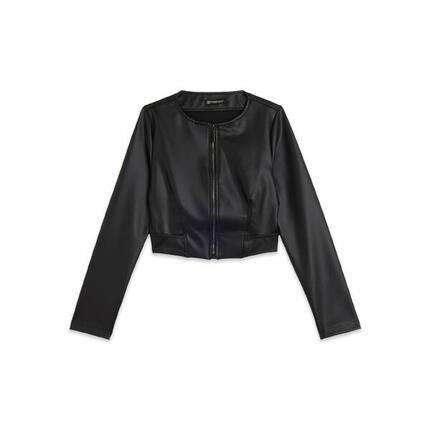 Veste courte en simili cuir avec fermeture à glissière en métal