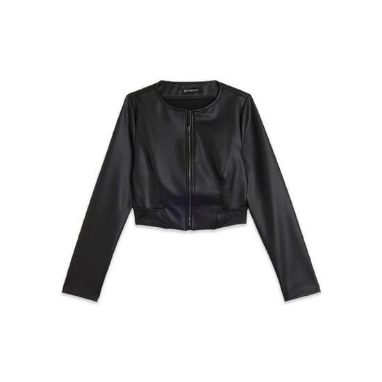 Veste courte en simili cuir avec fermeture à glissière en métal