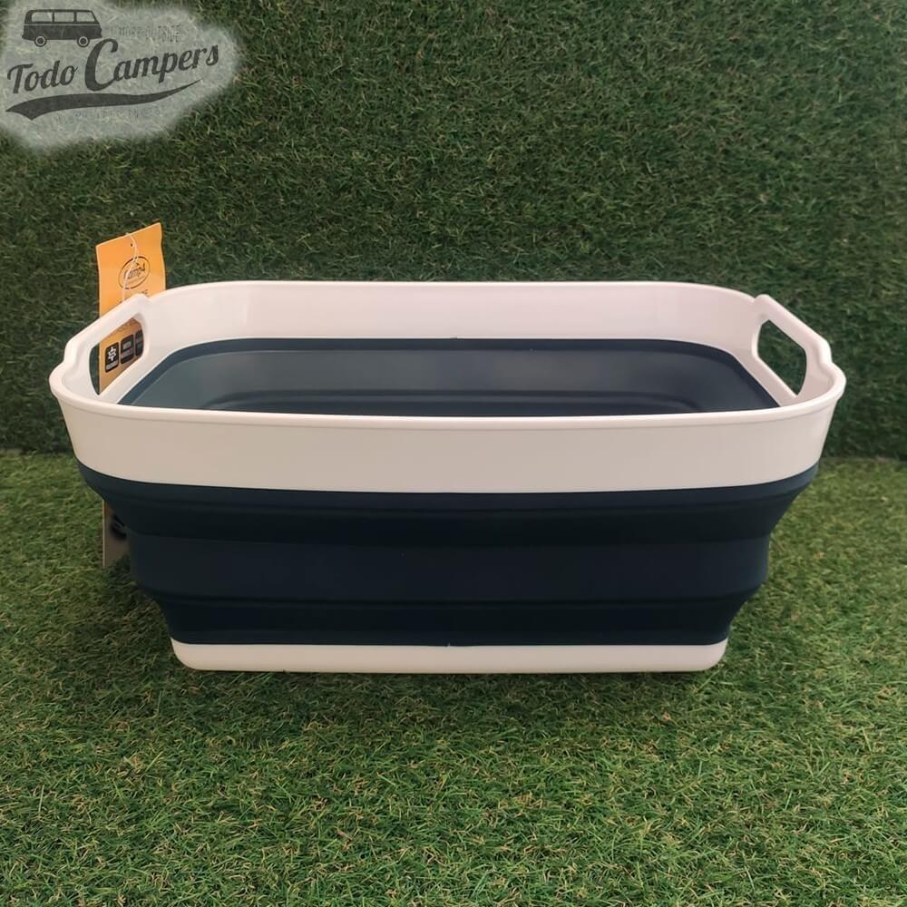 Lavabo / Cesta plegable de silicona blanco y gris con asas rígidas 3/6