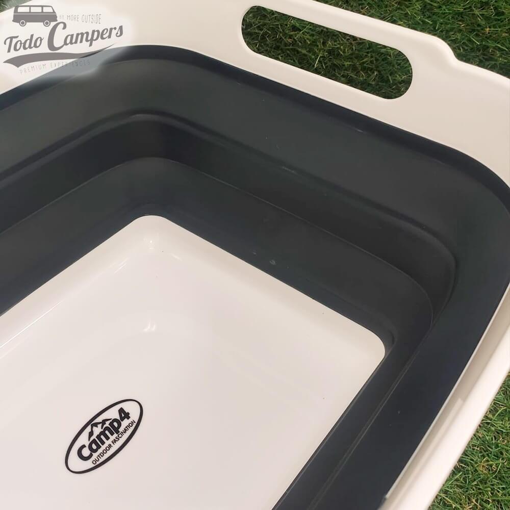 Lavabo / Cesta plegable de silicona blanco y gris con asas rígidas 6/6