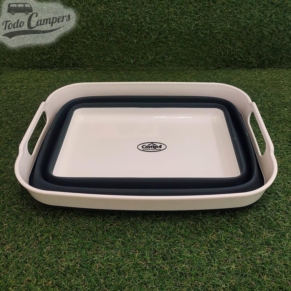 Lavabo / Cesta plegable de silicona blanco y gris con asas rígidas 5/6