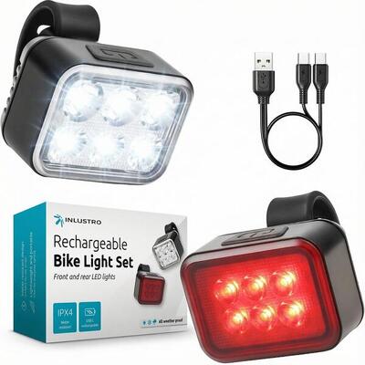 Inlustro fietslamp set - voorlicht / achterlicht - led ipx4