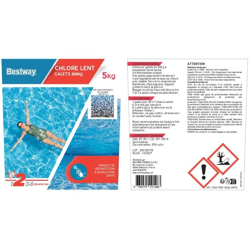 Bestway Chlore Lent- Galets 200G Seau De 5 Kg 4/4
