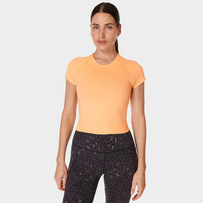 Sweaty betty athlete crop seamless workout t-shirt oranje m