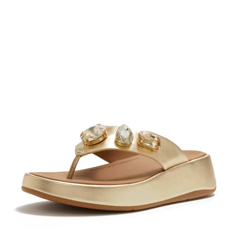 FITFLOP FitFlop F-Mode Ultra-Jewel Leather Toe-Post Sandals  PLATINO 37