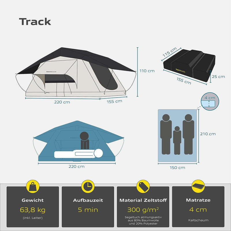 Dachzelt Track für 3 Personen 155 cm 5/7