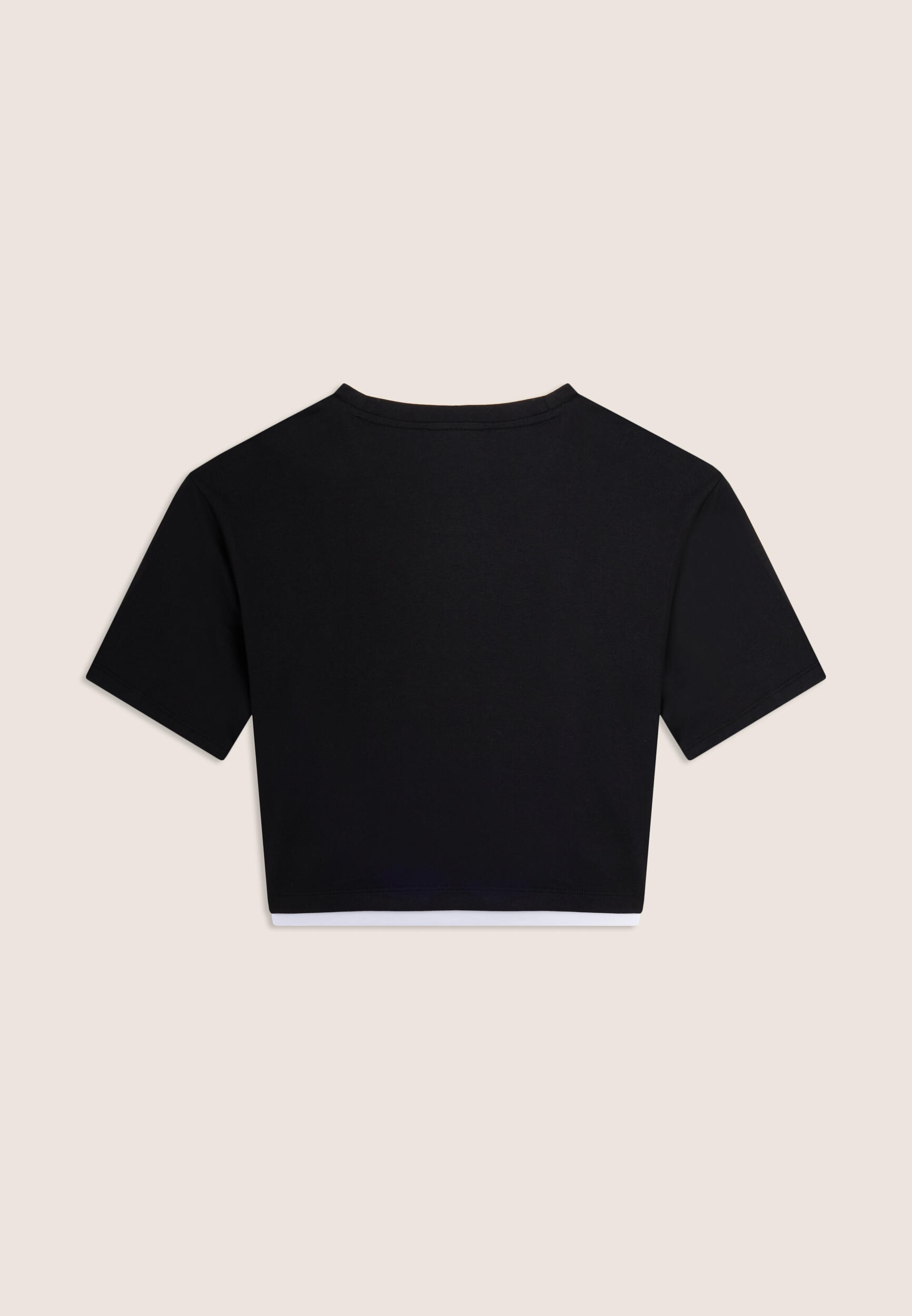 Camiseta cropped con inserción en contraste y logotipo perlado 2/3