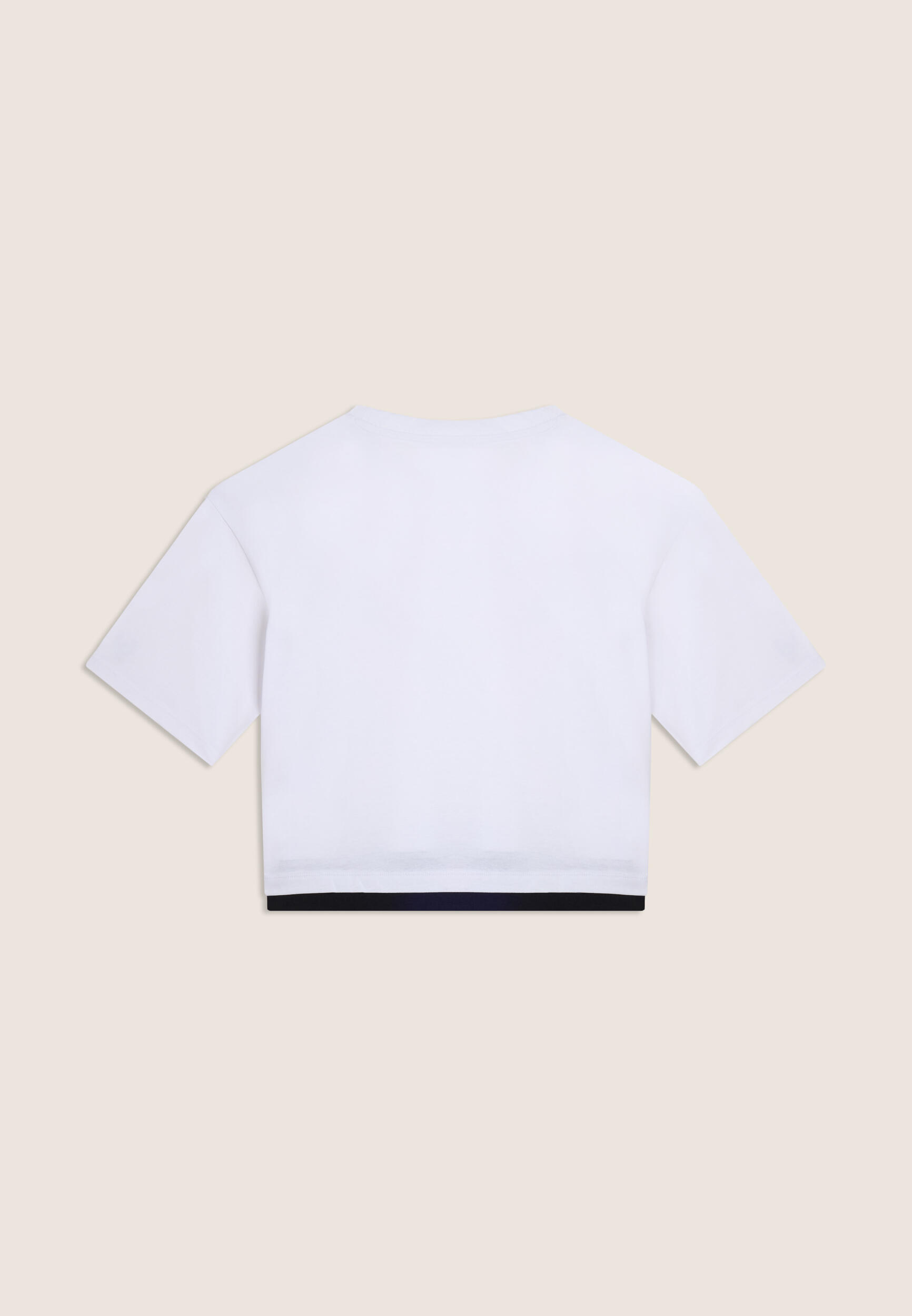 T-shirt cropped con inserto a contrasto e logo perlato 2/3