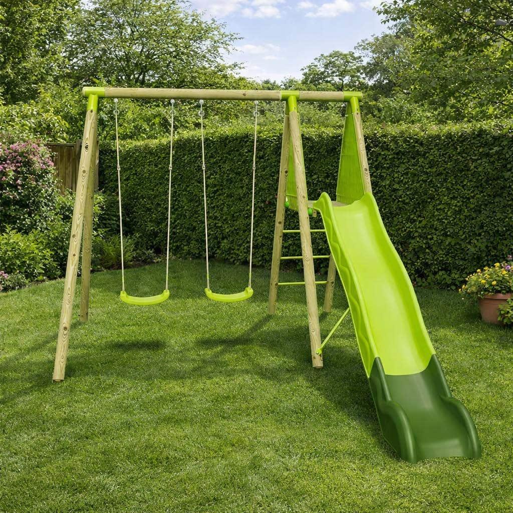 Balançoire en bois 2,30 m Topwood LUMI VERT - 4 enfants 3/7
